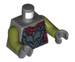 Torso LotR Crude Plate Mail Armor and Dark Red Shirt Tattered Pattern (Moria Orc) / Olive Green Arms / Dark Bluish Gray Hands