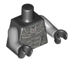 Torso Ninjago Dark Bluish Gray Armor with Wolf Head Emblem Pattern / Light Bluish Gray Arms / Black Hands