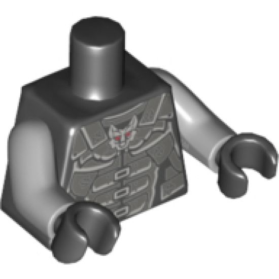 Torso Ninjago Dark Bluish Gray Armor with Wolf Head Emblem Pattern / Light Bluish Gray Arms / Black Hands