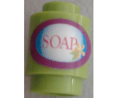 Brick, Round 1 x 1 with Oval Label with Magenta Border and 'SOAP' Pattern (Sticker) - Set 7586