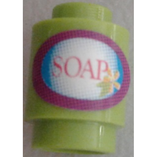 Brick, Round 1 x 1 with Oval Label with Magenta Border and 'SOAP' Pattern (Sticker) - Set 7586