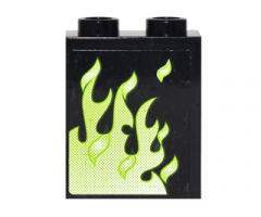 Panel 1 x 2 x 2 with Side Supports - Hollow Studs with Green Flames Left Pattern (Sticker) - Set 4840