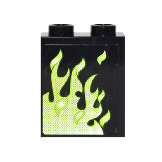 Panel 1 x 2 x 2 with Side Supports - Hollow Studs with Green Flames Left Pattern (Sticker) - Set 4840