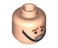 Minifigure, Head Dual Sided Brown Eyebrows, Black Chin Strap, Smile / Worried Pattern - Blocked Open Stud