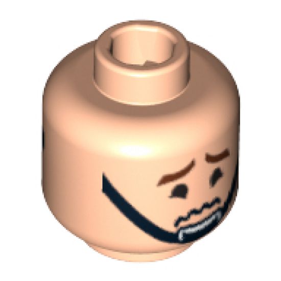 Minifigure, Head Dual Sided Brown Eyebrows, Black Chin Strap, Smile / Worried Pattern - Blocked Open Stud