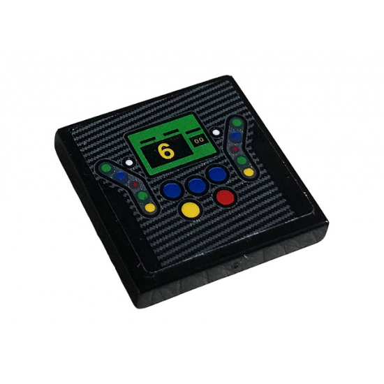 Tile 2 x 2 with Gray Grille, Blue, Red, Yellow, Green Buttons and Number 6 Pattern (Sticker) - Set 42096