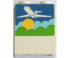 Panel 1 x 2 x 2 - Solid Studs with Airplane, Blue Sky, Aqua Clouds, Yellow Sun and Green Trees Pattern (Sticker) - Set 1773