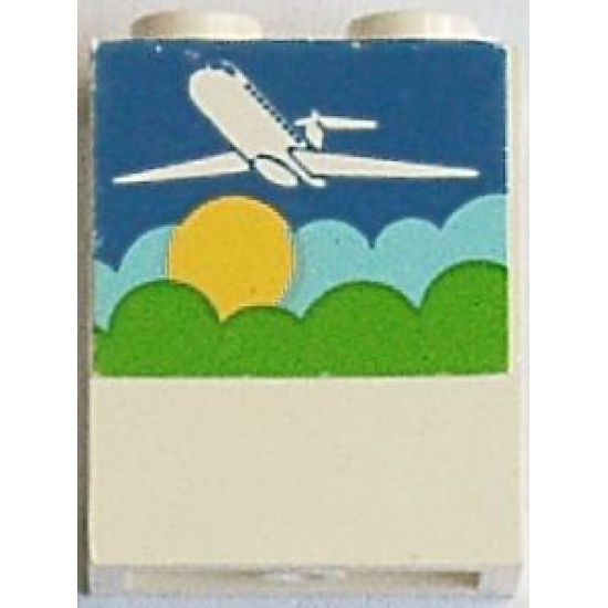 Panel 1 x 2 x 2 - Solid Studs with Airplane, Blue Sky, Aqua Clouds, Yellow Sun and Green Trees Pattern (Sticker) - Set 1773