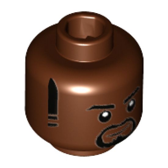 Minifigure, Head Black Eyebrows, Sideburns and Goatee, Lopsided Grin Pattern - Hollow Stud