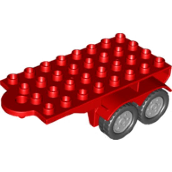 Duplo, Vehicle Trailer Flatbed 4 x 8 with Hook and 4 Light Bluish Gray Wheels