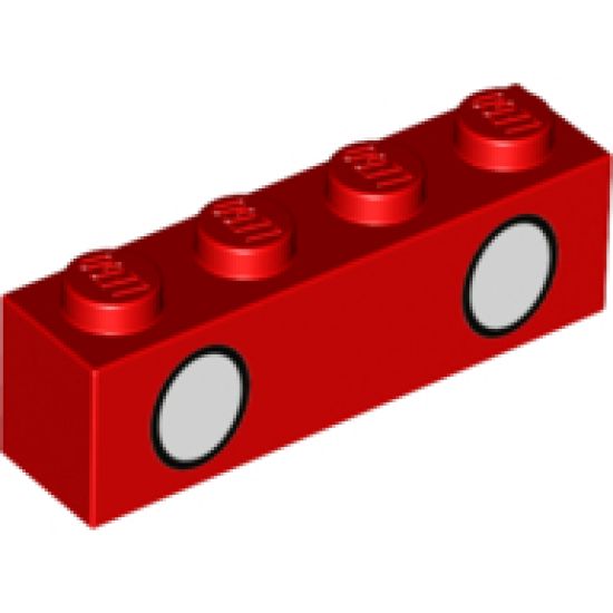 Brick 1 x 4 with 2 White Circles with Black Outline Pattern (Mickey Mouse Trouser Buttons)