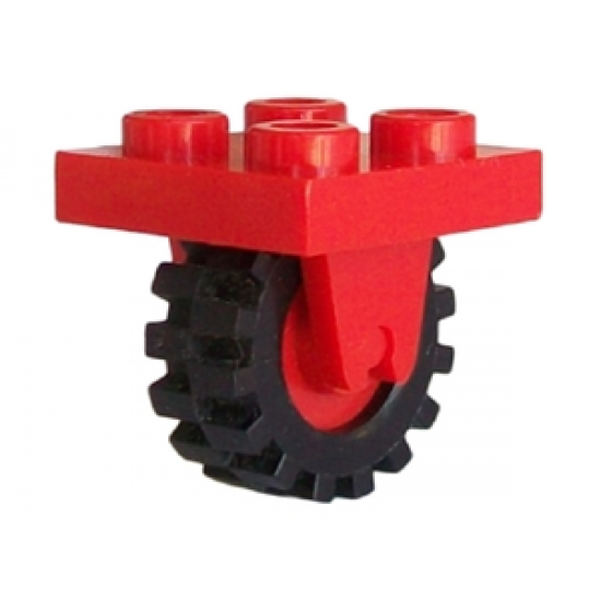 Aircraft Plate, Modified 2 x 2 with Wheel Holder Bottom and Red Wheel with Black Tire Offset Tread Small (8 / 3464 / 3641)
