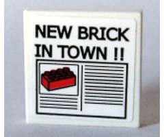 Tile 2 x 2 with Newspaper 'NEW BRICK IN TOWN !!' Pattern (Sticker) - Set 10184