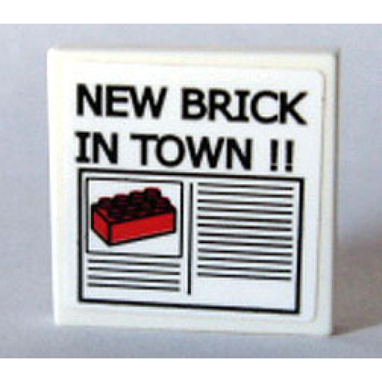Tile 2 x 2 with Newspaper 'NEW BRICK IN TOWN !!' Pattern (Sticker) - Set 10184
