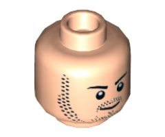 Minifigure, Head Dual Sided Beard Stubble, Black Eyebrows, Smirk / Angry Bared Teeth Pattern (Quicksilver) - Hollow Stud