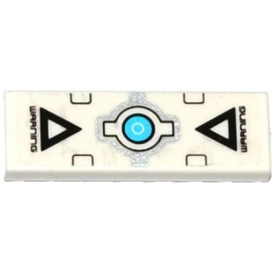 Tile 1 x 3 with 'WARNING', Black Triangles and Silver and Medium Azure Electronic Eye Pattern (Sticker) - Set 70173