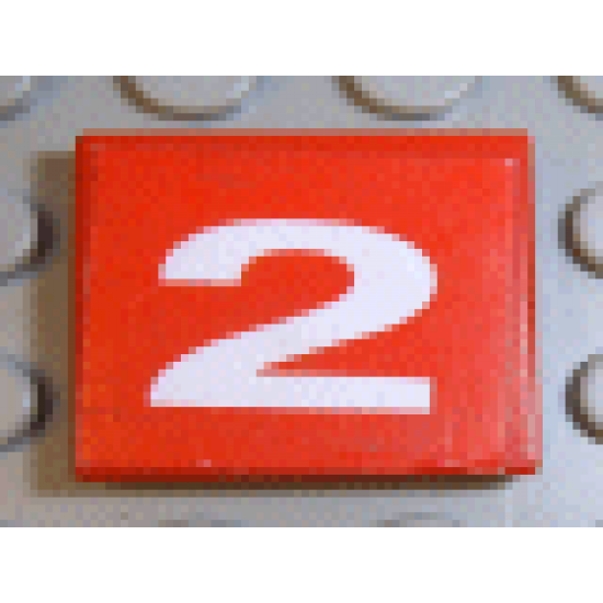 Tile 2 x 2 with Number  2 White on Red Background Pattern (Sticker) - Set 8280