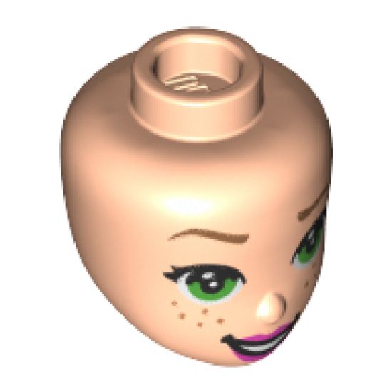 Mini Doll, Head Friends with Medium Nougat Eyebrows, Right Riased, Green Eyes, Freckles and Dark Pink Lips Pattern