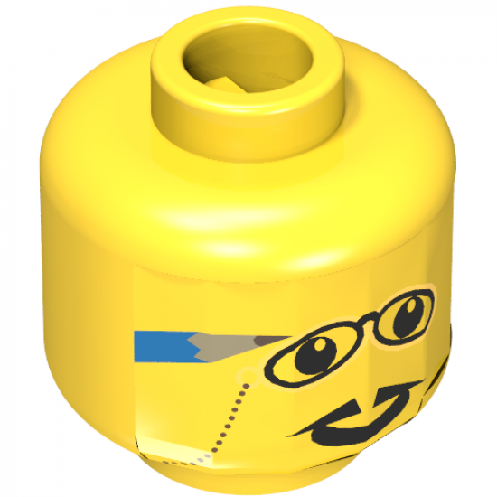 Minifigure, Head Glasses with Pencil Behind Ear, and Pointed Moustache Pattern - Blocked Open Stud