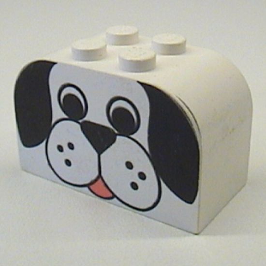 Slope, Curved 4 x 2 x 2 Double with Four Studs with Dog Face Pattern