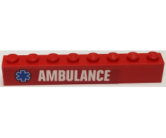 Brick 1 x 8 with White 'AMBULANCE' and Blue Star Of Life Pattern Model Left Side (Sticker) - Set 60116