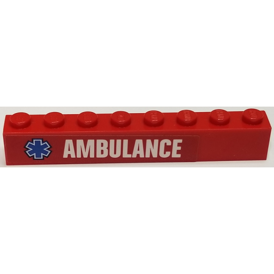 Brick 1 x 8 with White 'AMBULANCE' and Blue Star Of Life Pattern Model Left Side (Sticker) - Set 60116