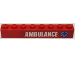 Brick 1 x 8 with White 'AMBULANCE' and Blue Star Of Life Pattern Model Right Side (Sticker) - Set 60116
