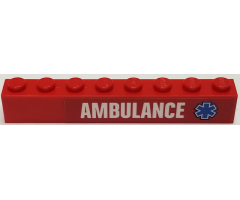 Brick 1 x 8 with White 'AMBULANCE' and Blue Star Of Life Pattern Model Right Side (Sticker) - Set 60116