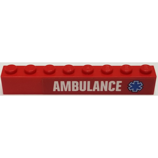 Brick 1 x 8 with White 'AMBULANCE' and Blue Star Of Life Pattern Model Right Side (Sticker) - Set 60116