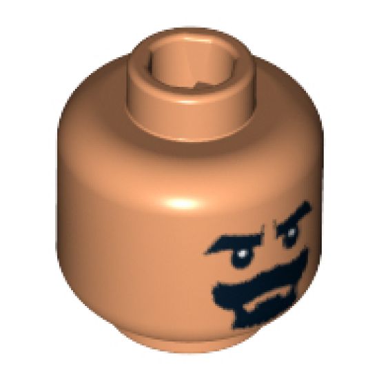 Minifigure, Head Beard Black Van Dyke with Thick Black Moustache and Eyebrows Pattern - Blocked Open Stud