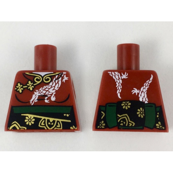 Torso Kimono Robe with Dragon and Black and Green Obi Sash Pattern