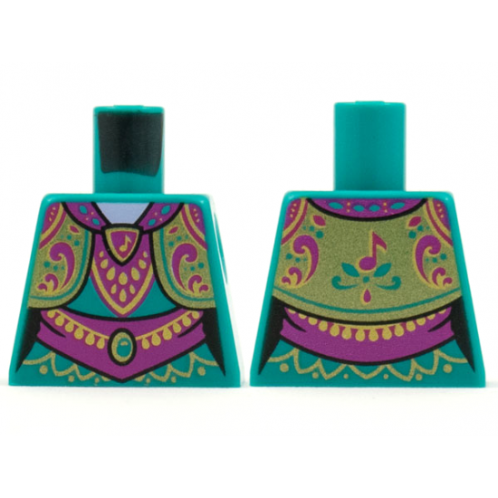 Torso Female Ornate Vest and Dress, Magenta Collar, Filigree, Sash, Gold Trim and Musical Note Pattern
