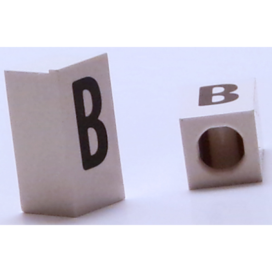 Tile, Modified 1 x 2 x 5/6 with Stud Hole in End and Black 'B' Upper Case Pattern