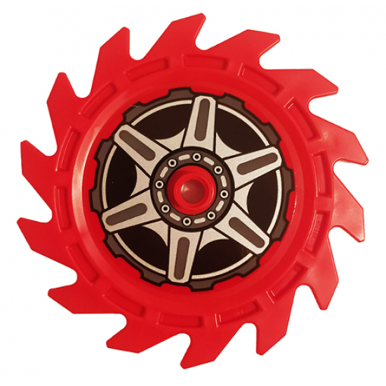 Technic Circular Saw Blade 9 x 9 with Pin Hole and Teeth in Same Direction with Wheel Spokes and Hub Pattern on Both Sides (Stickers) - Set 70642