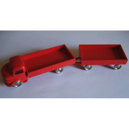 HO 1:87 Vehicles Scale Mercedes Open Bed Truck with Trailer, Red Flatbed