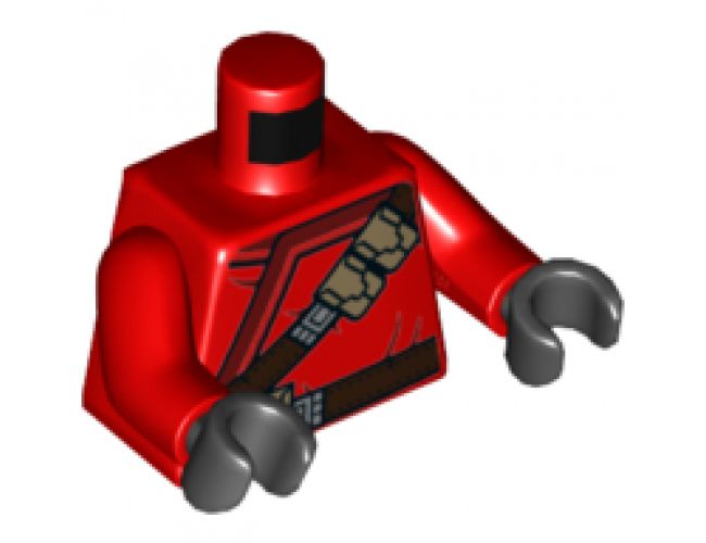 Torso Ninjago Robe with Brown Webbing, Silver Buckles, Pouches and Tornado Pattern / Red Arms / Black Hands