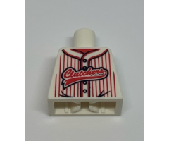 Torso Baseball Jersey with Vertical Red Stripes, Buttons and 'Clutchers' Logo Pattern