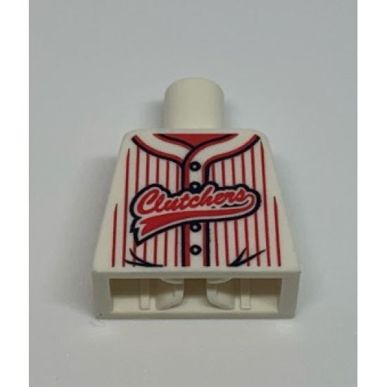 Torso Baseball Jersey with Vertical Red Stripes, Buttons and 'Clutchers' Logo Pattern