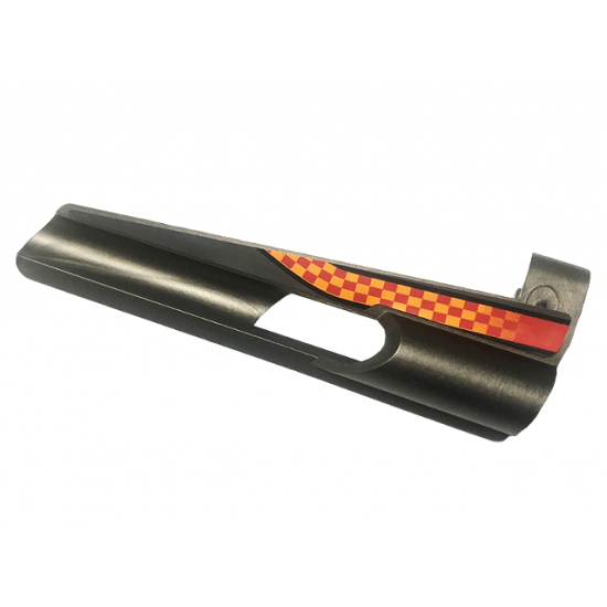 Technic, Panel Fairing # 7 Small Long, Large Hole, Side A with Small Red and Orange Checkered Pattern (Sticker) - Set 8473