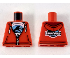 Torso Hoodie with White Drawstrings, Silver Zipper and White Jurassic World Logo T-Shirt Pattern