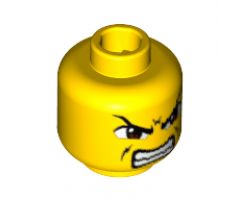 Minifigure, Head Dual Sided Exo-Force Brown Eyes, Scowl with Mouth Closed / Bared Teeth Pattern (Ryo Gate Guard) - Blocked Open Stud