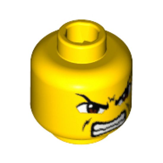 Minifigure, Head Dual Sided Exo-Force Brown Eyes, Scowl with Mouth Closed / Bared Teeth Pattern (Ryo Gate Guard) - Blocked Open Stud