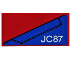 Tile 2 x 4 with Blue Wing Panel and 'JC87' on Red Background Pattern Model Left Side (Sticker) - Set 76076