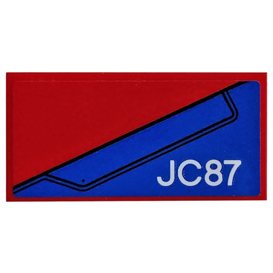 Tile 2 x 4 with Blue Wing Panel and 'JC87' on Red Background Pattern Model Left Side (Sticker) - Set 76076