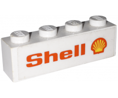 Brick 1 x 4 with 'Shell' Text and Logo Pattern Model Left Side (Sticker) - Set 7735