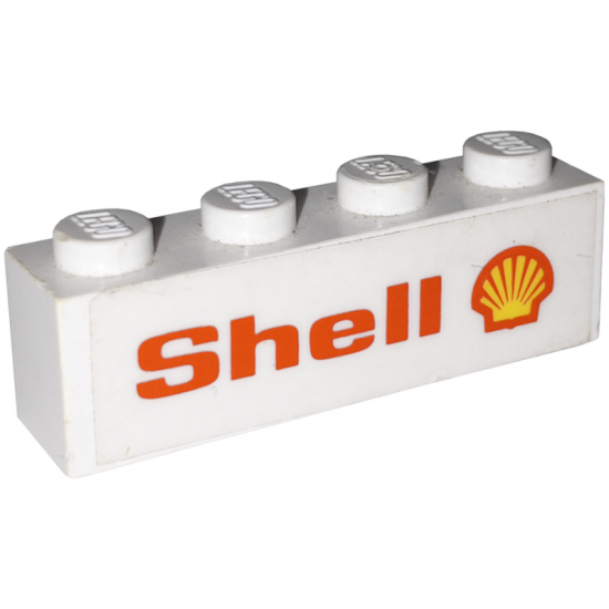 Brick 1 x 4 with 'Shell' Text and Logo Pattern Model Left Side (Sticker) - Set 7735