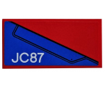 Tile 2 x 4 with Blue Wing Panel and 'JC87' on Red Background Pattern Model Right Side (Sticker) - Set 76076