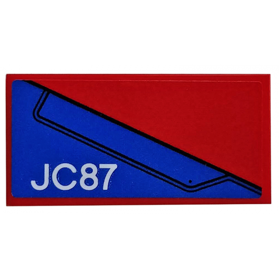 Tile 2 x 4 with Blue Wing Panel and 'JC87' on Red Background Pattern Model Right Side (Sticker) - Set 76076