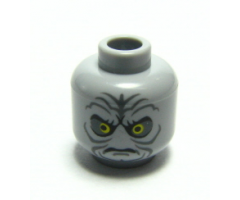 Minifigure, Head Male Angry Black Eyebrows, Yellow Eyes with Black Circles, Wrinkles Pattern - Blocked Open Stud