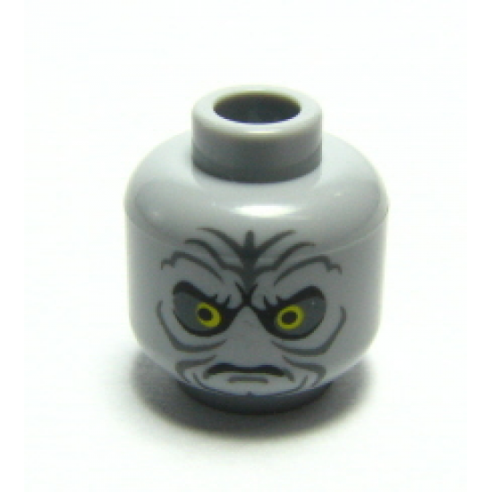 Minifigure, Head Male Angry Black Eyebrows, Yellow Eyes with Black Circles, Wrinkles Pattern - Blocked Open Stud